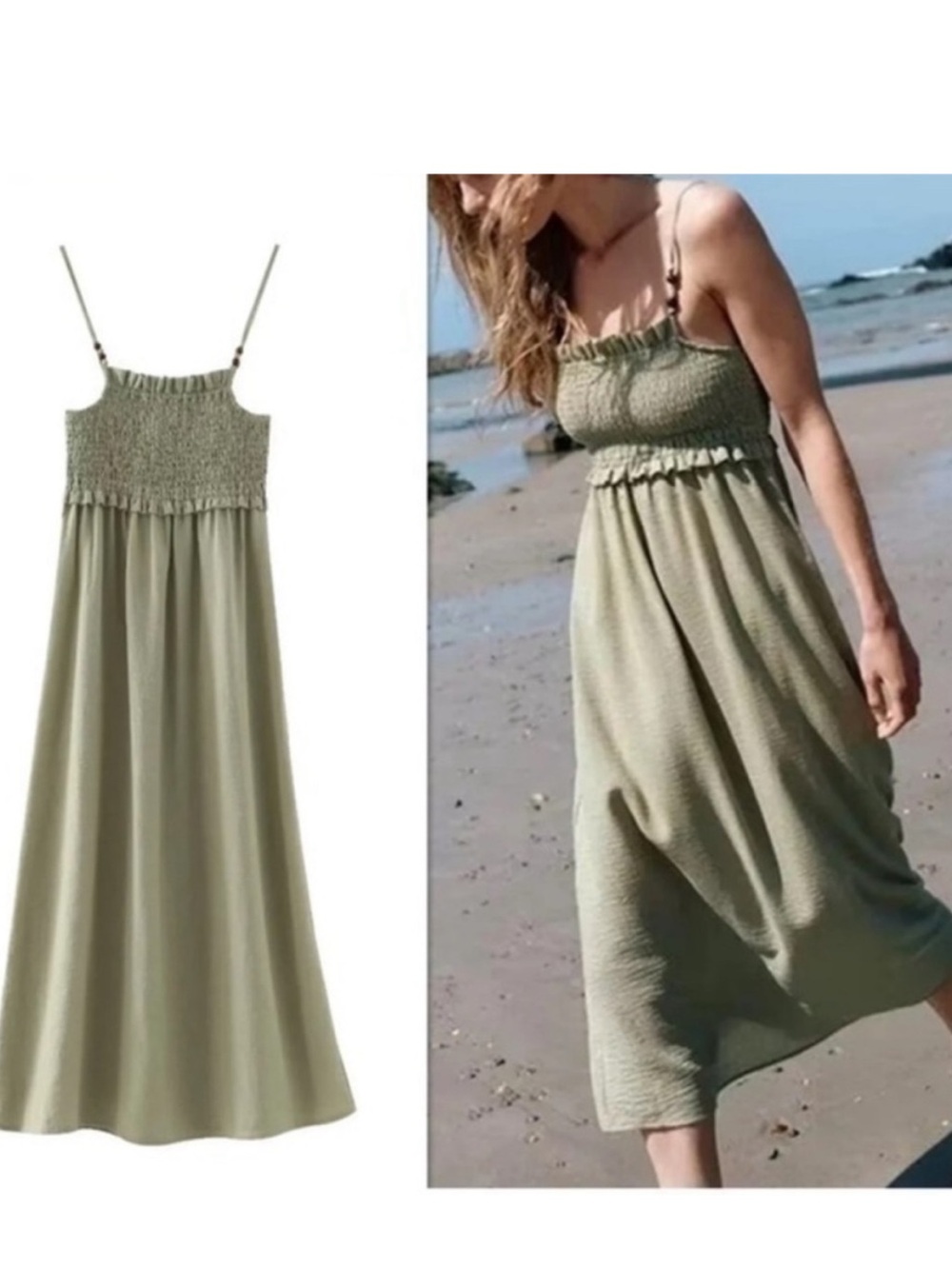 New ZARA Smocked Midi Dress